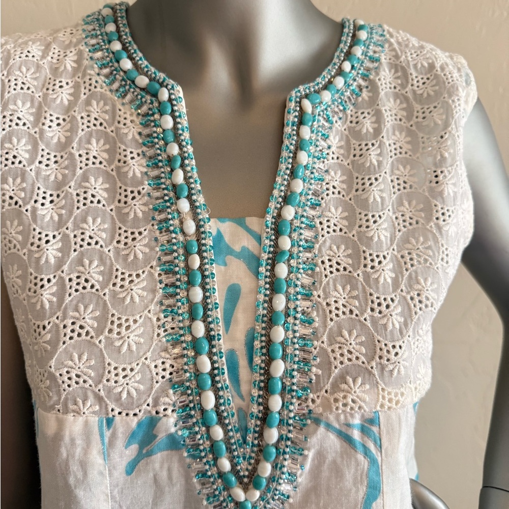 Sleeveless Tunic w/Beaded V-Neck‎ Front Swim Cover UP, Top, or Mini Dress